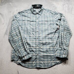 REI Outdoorsman Button Up Long Sleeve Plaid Sleeve Vented Blue White Men Sz M